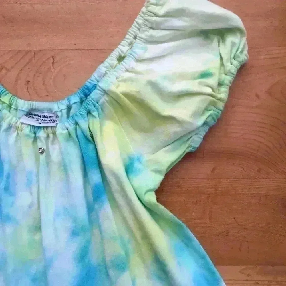 New! Hand Tie dye Puff Sleeve Single Flounce Dress Easter 100% cotton girls 4